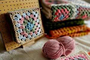 a-crocheted-blanket-and-a-crochet-kit-on-a-bed.jpg A crocheted blanket and a crochet kit on a bed