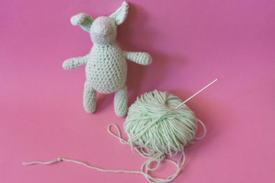 white and gray rabbit plush toy